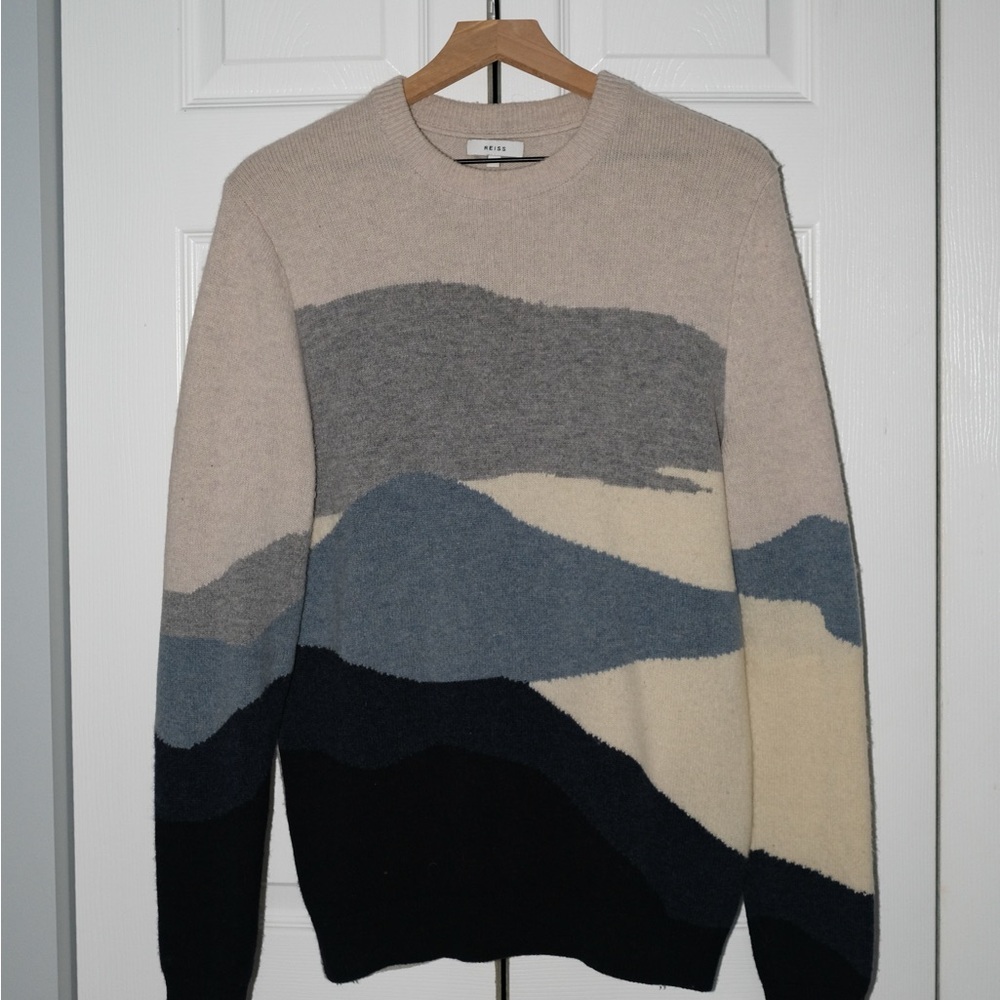 Men's Gray and Blue Wool Sweater by Reiss